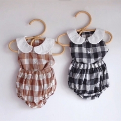 Baby clothes Summer T-shirt & Short Pants plaid baby sets doll collar newborn baby bodysuit sanding wholesale