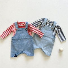 Hot Sale Baby Unisex Cowboy Jumpsuit Como Strips T-shirt Sets Wholesale