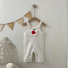 Baby Girl Fruit Apple Print Pocket Front Stylish Overalls Wholesale