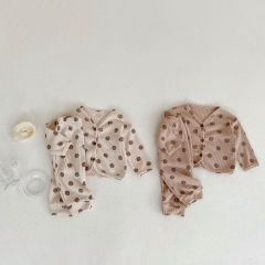 Baby Girl Autumn Waffle Dot Print Pajamas Sets Wholesale