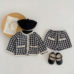 2023 New Arrival Tweed Plaid Coat Combo Short Pants In Sets Wholesale