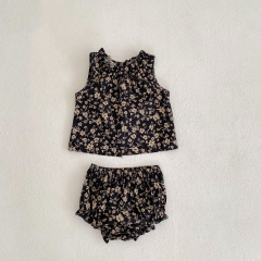 Infant Baby Ditsy Flower Graphic Crewneck Sleeveless Tops With Shorts Sets Wholesale