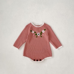 Infant Baby Girls 3D Flowers Embroidery Long Sleeve One Piece Onesies in Autumn Wholesale