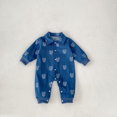 Infant Baby Boys and Girls Teddy Bear Pattern Long Sleeve One Piece Romper in Autumn Wholesale