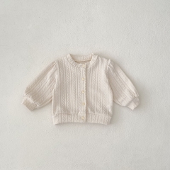 New Autumn Infant Baby Kids Girls Striped Jacquard Pattern Long Sleeves Single Breasted Knit Cardigan Wholesale