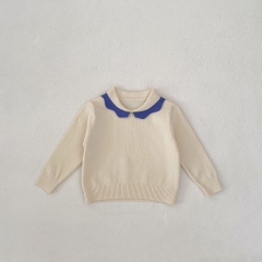 Ins 2024 New Autumn&Winter Baby Girls Turn-down Collar Simple Pullover Knitwear Wholesale