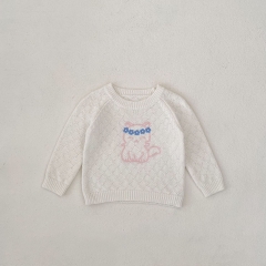 Ins 2024 New Autumn&Winter Baby Girls Crew Neck Cute Rabbits Pattern Pullover Knitwear Wholesale