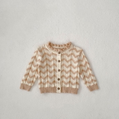 New Autumn Infant Baby Kids Girls Waves Striped Pattern Long Sleeves Single Breasted Knit Cardigan Wholesale