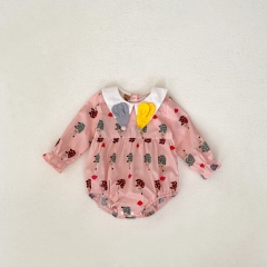 Infant Baby Girls Long Sleeves Hedgehog Print Cute Collar Bodysuit Onesies and Dress - Sister Matching Clothing in Autumn Wholesale