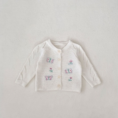 New Autumn Infant Baby Kids Girls Flowers and Butterfly Pattern Long Sleeves Single Breasted Knitted Cardigan Wholesale