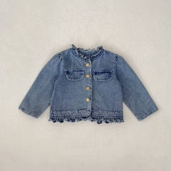 New Autumn Infant Baby Kids Girls Ruffle Design Long Sleeves Single Breasted Denim Jacket Wholesale