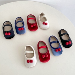 2024 New Autumn Infant Baby Girls Double-cherry Attached Slip-resistant Toddler Shoes Wholesale