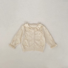 New Autumn Infant Baby Kids Girls Thin Jacquard Pattern Hollow-out Long Sleeves Single Breasted Knitted Cardigan Wholesale