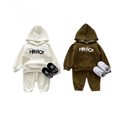 2024 Autumn Infant Baby Kids Unisex Simple Letters Pattern Long Sleeves Hoodie + Plain Trousers Sets Wholesale