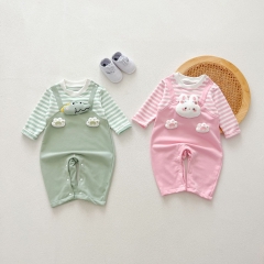 Infant Baby Girls Animals Cartoon Pattern Striped Long Sleeve One Piece Romper in Autumn Wholesale