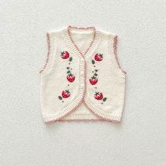 Baby and Toddler Girls' Knitted Sleeveless Strawberry Embroidery Pattern Vest Wholesale