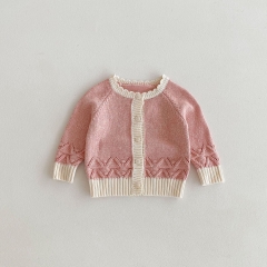 New Autumn Infant Baby Kids Girls Cotton Hollow Out Long Sleeves Single Breasted Knitted Cardigan Wholesale