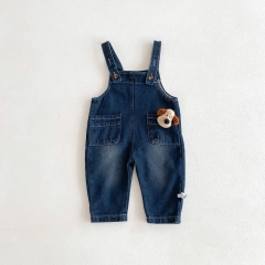 Infant Baby Simple Denim Pocketed One Piece Strap Overalls Rompers in Autumn Wholesale