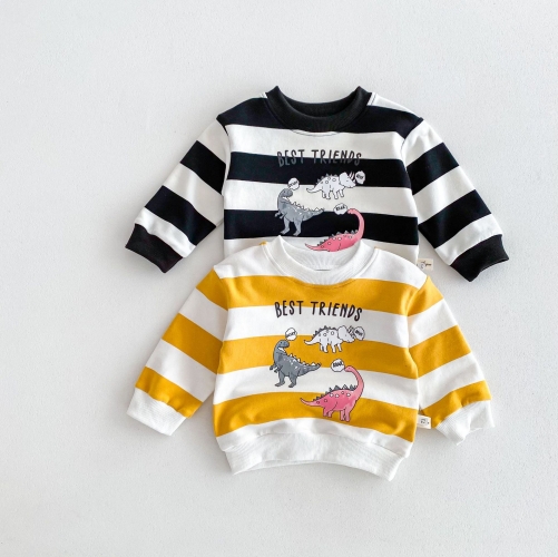 Baby Unisex Infant Toddler Cartoon Pattern Striped Long Sleeve Pullover Sweatshirt Wholesale