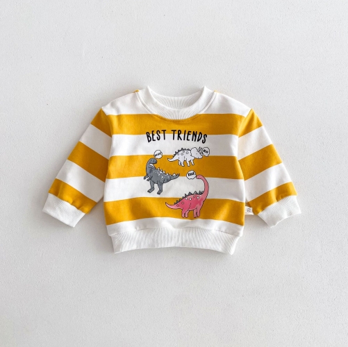 Baby Unisex Infant Toddler Cartoon Pattern Striped Long Sleeve Pullover Sweatshirt Wholesale