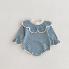 Infant Baby Girls Versatile Simple Cute One Piece Knitted Bodysuit Onesies in Autumn Wholesale