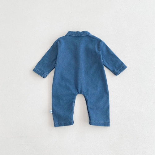 Infant Baby Simple Solid Color Denim Pocketed One Piece Rompers in Autumn Wholesale