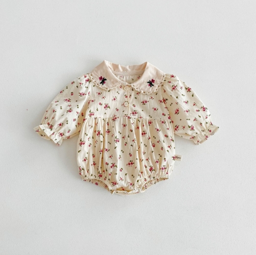 New Autumn Infant Baby Girls Floral Print Long Sleeves Single Breasted Top/Onesies Wholesale