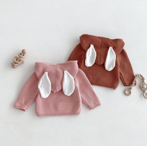 Infant Baby Unisex Rabbits Design Long Sleeve Pullover Knitwear Hoodie Wholesale