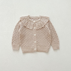 New Autumn Infant Baby Kids Girls Cotton Hollow Out Argyle Long Sleeves Single Breasted Knitted Cardigan Wholesale