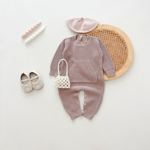 Infant Baby Simple Plain Solid Color Long Sleeve One Piece Romper in Autumn Wholesale