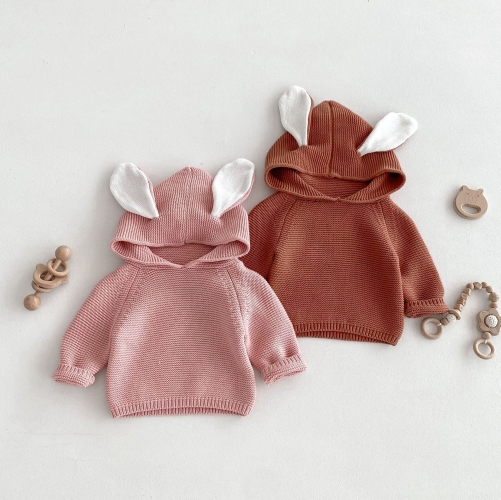 Infant Baby Unisex Rabbits Design Long Sleeve Pullover Knitwear Hoodie Wholesale