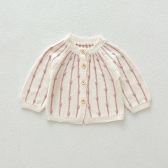 New Autumn Infant Baby Kids Girls Cotton Striped Long Sleeves Single Breasted Knitted Cardigan Wholesale