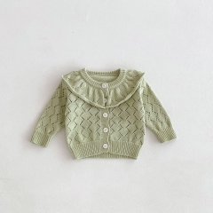 New Autumn Infant Baby Kids Girls Cotton Hollow Out Argyle Long Sleeves Single Breasted Knitted Cardigan Wholesale