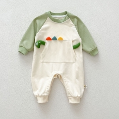 Infant Baby Cute Dinosaur Cartoon One Piece Color Patchwork Rompers in Autumn Wholesale