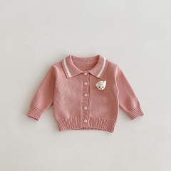 New Autumn Infant Baby Kids Girls Cotton Cartoon Teddy Toy Long Sleeves Single Breasted Knitted Top Wholesale