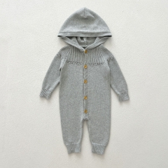 Infant Baby Simple Solid Color One Piece Casual Knitted Hooded Rompers in Autumn Wholesale