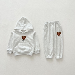 Casual and Versatile Two-Piece Set: Hooded Teddy Bear Pattern Top Pullover and Pants for Baby and Toddlers Wholesale