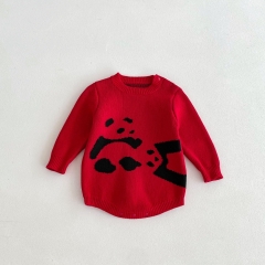 Infant Baby Unisex Versatile Simple Panda Pattern One Piece Knitted Bodysuit Onesies in Autumn Wholesale