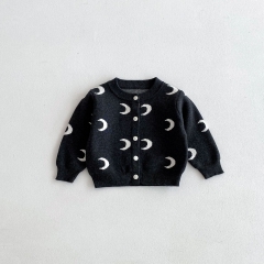 New Autumn Infant Baby Kids Unisex Cotton Moons Pattern Long Sleeves Single Breasted Knitted Cardigan Wholesale