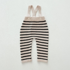 2024 Autumn Infant Baby Unisex Striped Sleeveless Knitted Overalls Rompers Wholesale