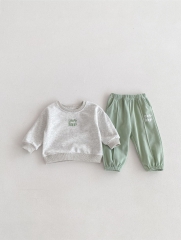 2024 Autumn Infant Baby Kids Simple Letters Print Long Sleeves Top + Trousers Casual Sets Wholesale