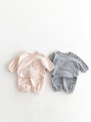 2024 Autumn Infant Baby Kids Simple Solid Color Long Sleeves Top + Trousers Casual Sets Wholesale