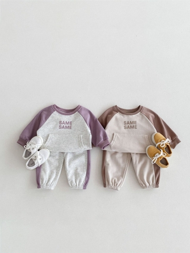 2024 Autumn Infant Baby Kids Simple Letters Pattern Long Sleeves Top Pullover + Trousers Casual Sets Wholesale