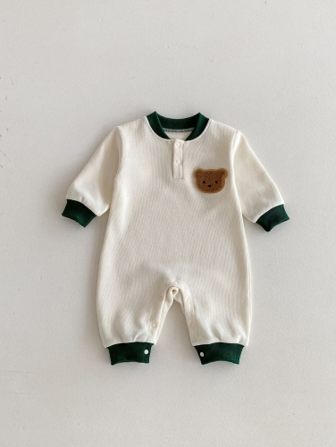 Infant Baby Unisex Teddy Pattern Long Sleeve One Piece Knitted Romper in Autumn Wholesale