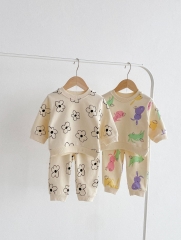 2024 Autumn Infant Baby Kids Cute Colorful Animals Pattern Long Sleeves Top Pullover + Trousers Casual Sets Wholesale