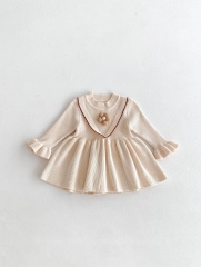 Infant Baby Girls Flower Embroidery One Piece Knitted Dress in Autumn Wholesale