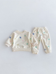 2024 Autumn Infant Baby Kids Cute Musical Note Pattern Long Sleeves Top + Trousers Casual Sets Wholesale