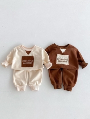 2024 Autumn Infant Baby Kids Color Patchwork Long Sleeves Top Sweatshirt + Trousers Casual Sets Wholesale