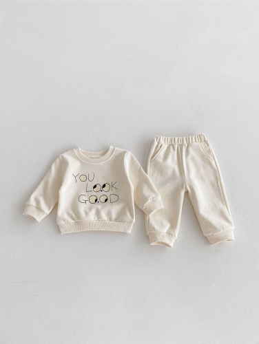 2024 Autumn Infant Baby Unisex Letters Pattern Long Sleeves Pullover With Pants Casual Sets Wholesale