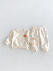 2024 Autumn Infant Baby Unisex Apple Pattern Long Sleeves Pullover With Pants Casual Sets Wholesale